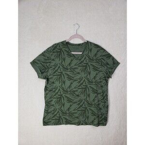 LCW Women Top Extra Large Green Printed 100% Cotton Short Sleeve Casual Shirt